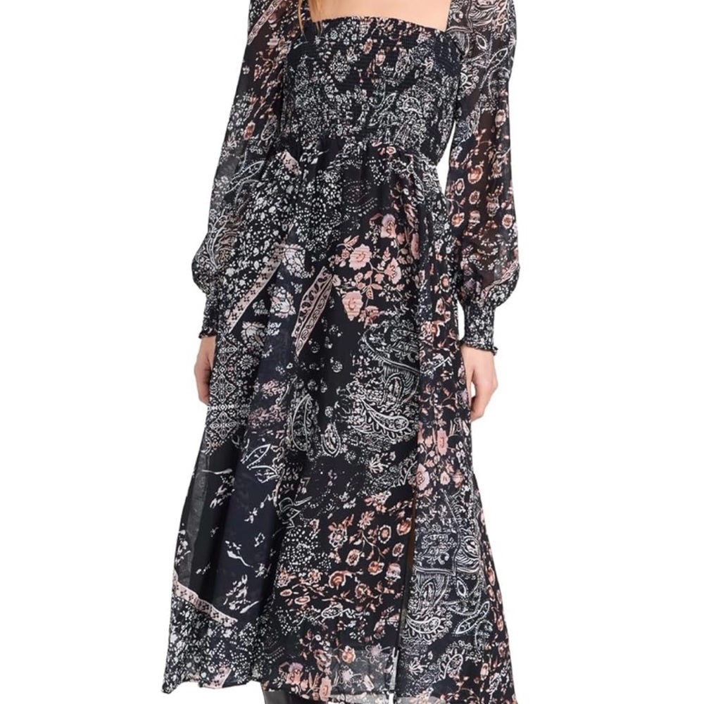 O.p.t black multi classic smocked dress - nwt